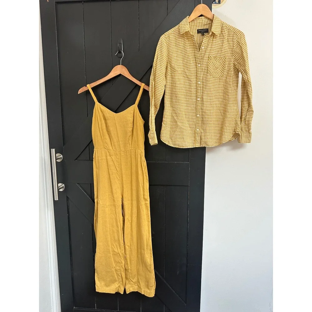 Banana Republic Gingham Shirt & Old Navy Linen Blend Jumpsuit Set Size Small/XS